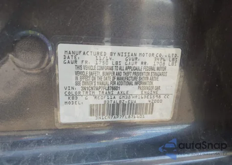 2015 Nissan Versa 1.6 Sv from USA, damaged, VIN 3N1CN7AP7FL876601